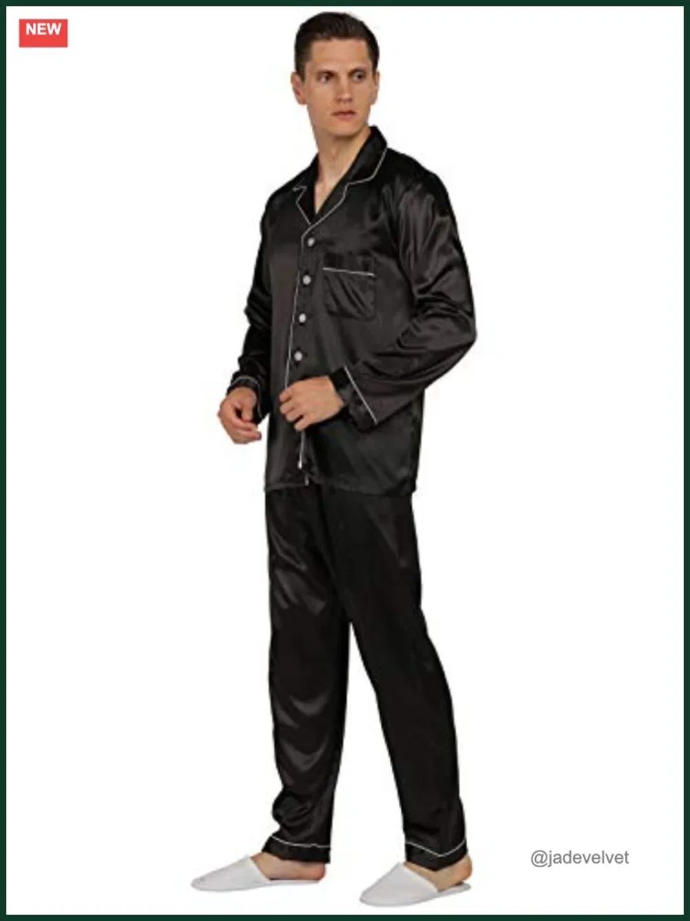 Men's Satin Pajama Set Short Sleeve Long Pants Sleepwear Loungewear Button Down